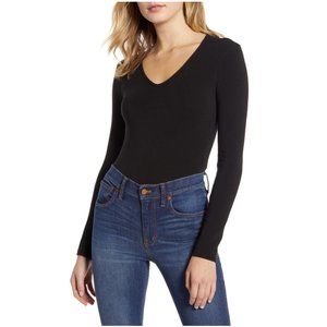 Madewell Black V-Neck Bodysuit XL